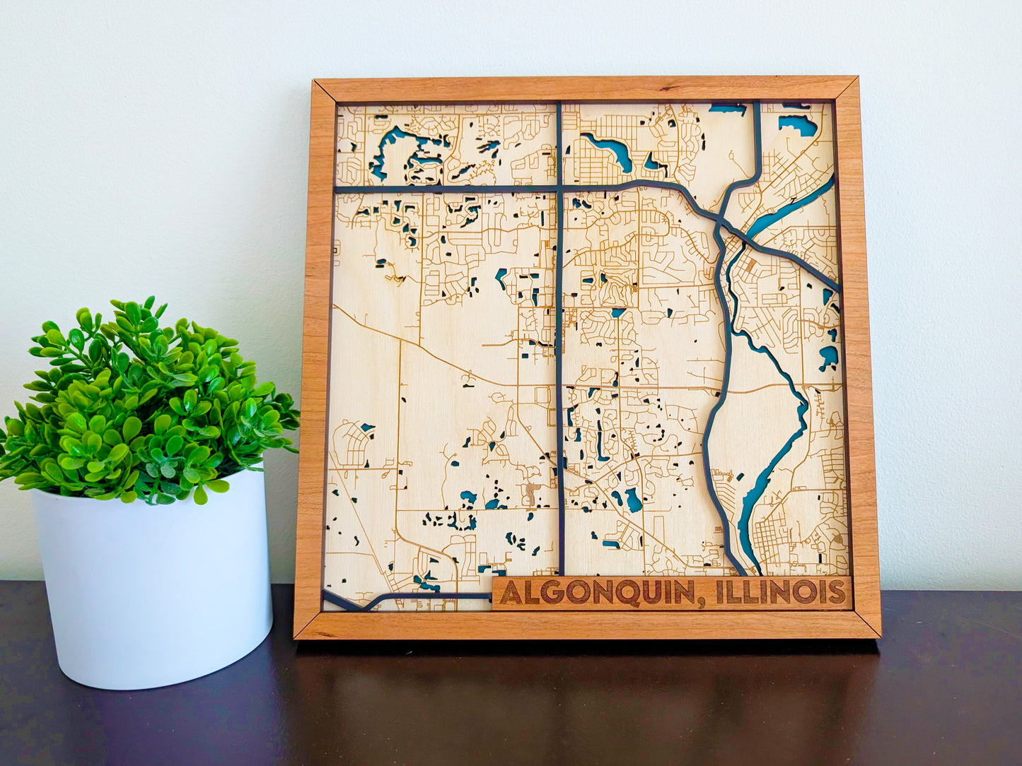 Algonquin City Map Wall Art | Detailed Downtown Streets | Layered Wood Map