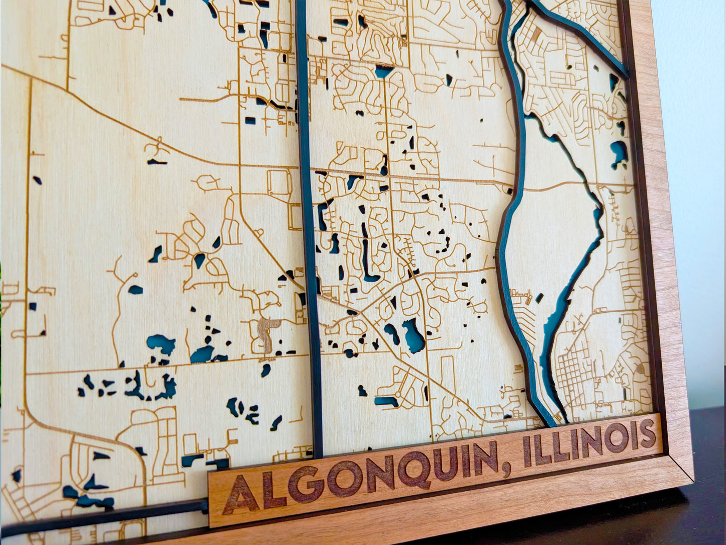 Algonquin City Map Wall Art | Detailed Downtown Streets | Layered Wood Map