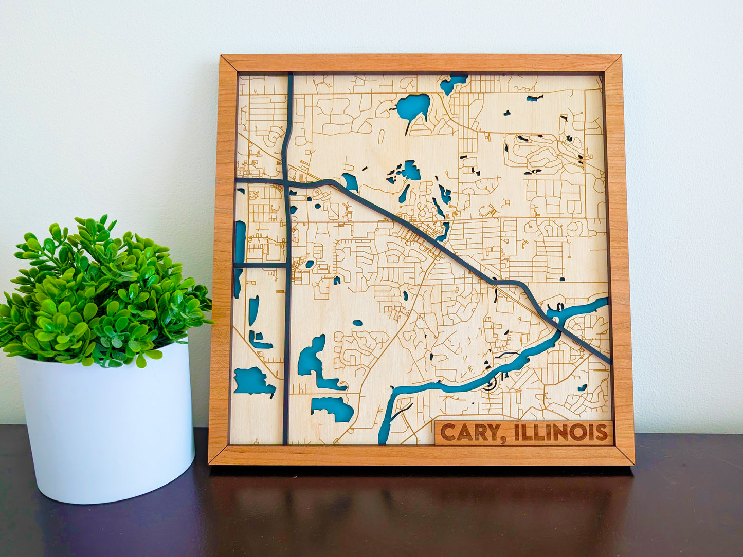Cary City Map Wall Art | Detailed Downtown Streets | Layered Wood Map