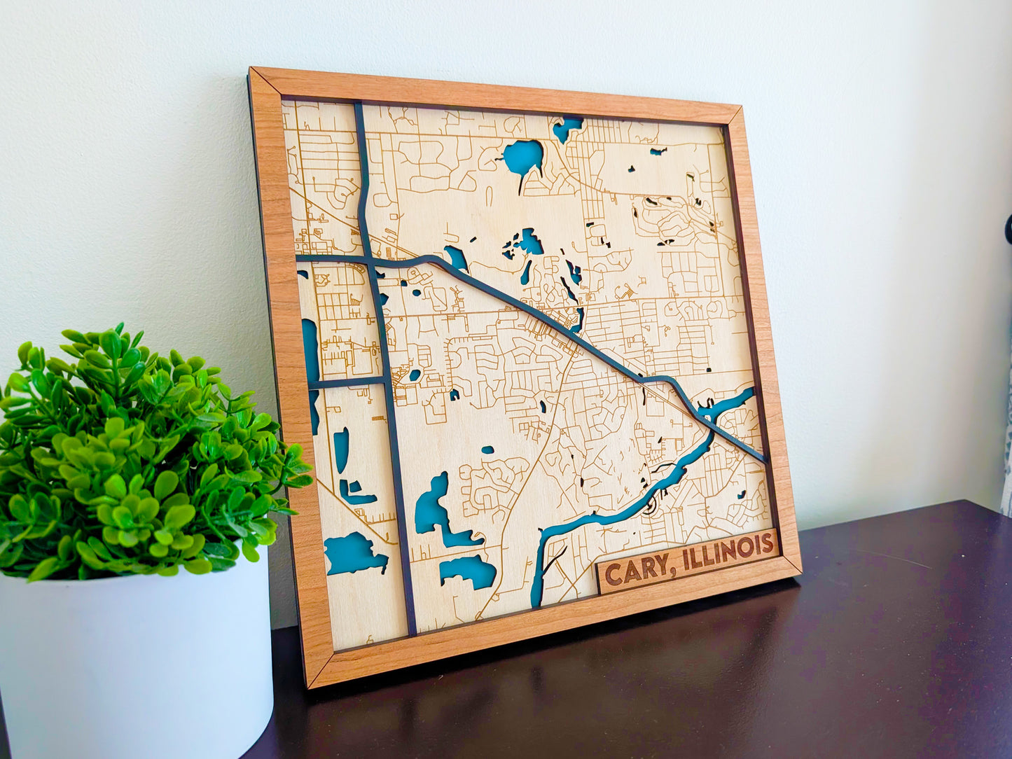 Cary City Map Wall Art | Detailed Downtown Streets | Layered Wood Map