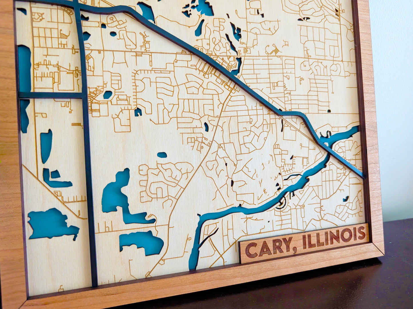 Cary City Map Wall Art | Detailed Downtown Streets | Layered Wood Map