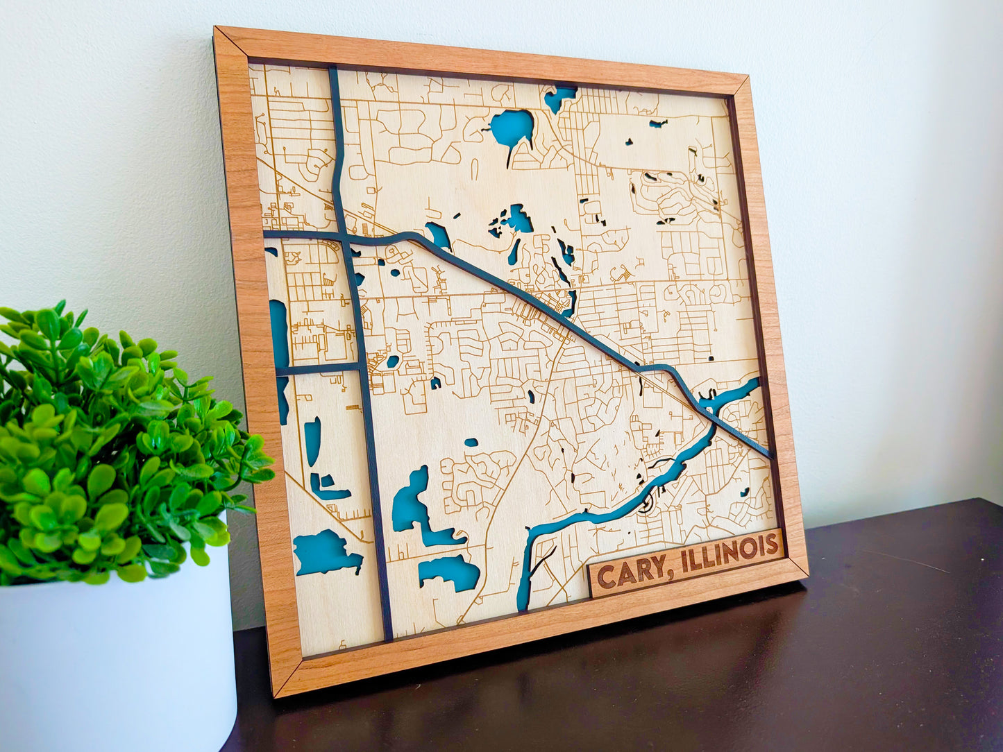 Cary City Map Wall Art | Detailed Downtown Streets | Layered Wood Map