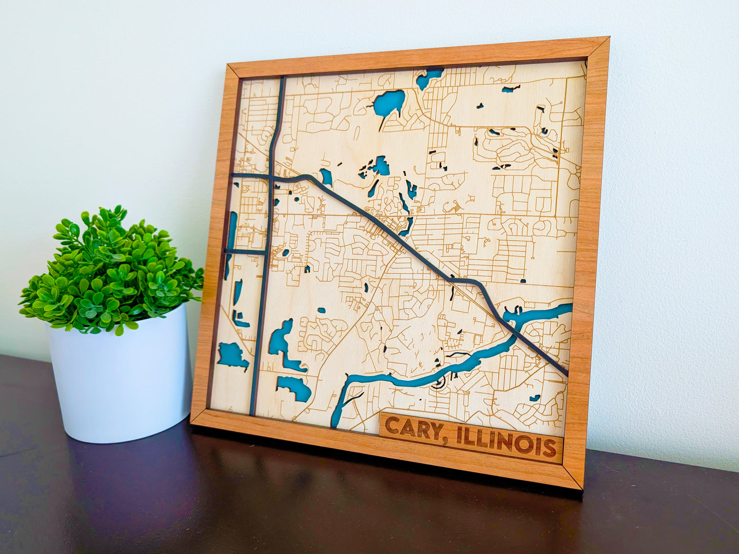 Cary City Map Wall Art | Detailed Downtown Streets | Layered Wood Map