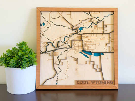Cody City Map Wall Art | Detailed Downtown Streets | Layered Wood Map | Personalized Home Decor | Handcrafted 3D City Art | Yellowstone gift