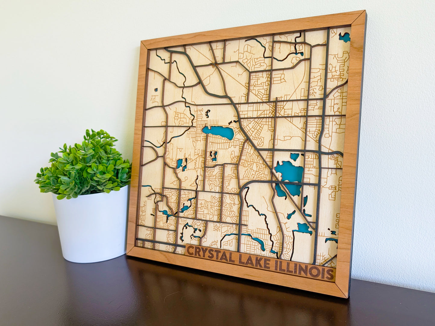 Crystal Lake City Map Wall Art | Detailed Downtown Streets | Layered Wood Map | Personalized Home Decor | Handcrafted 3D City Art