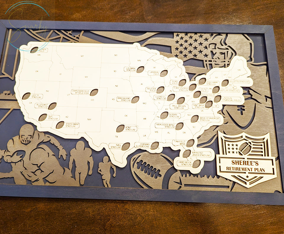 Football Stadium Map | NFL Stadium Map | Pro Football Stadium Checklist | Football Bucket List Gift for Dad | Map of Football Stadiums