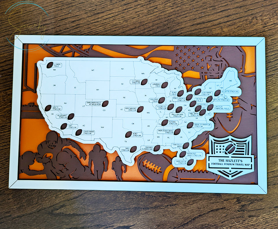 Football Stadium Map | NFL Stadium Map | Pro Football Stadium Checklist | Football Bucket List Gift for Dad | Map of Football Stadiums