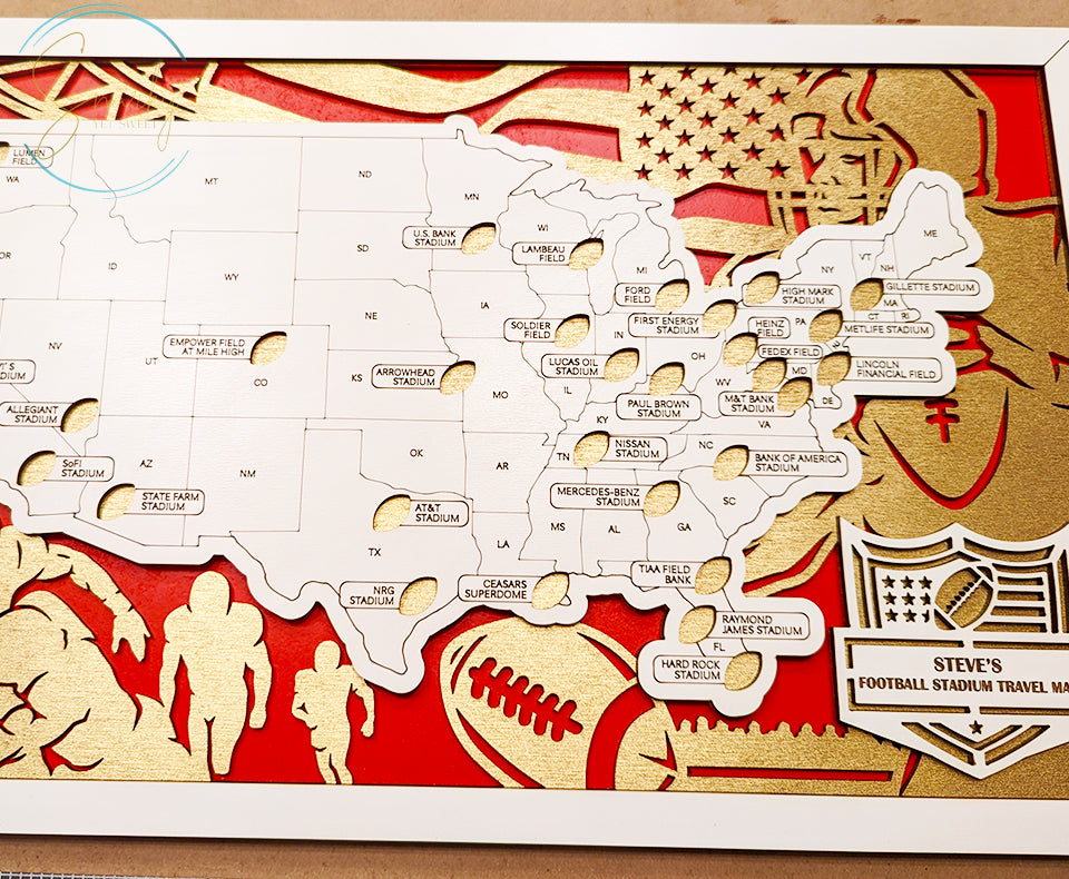 Football Stadium Map | NFL Stadium Map | Pro Football Stadium Checklist | Football Bucket List Gift for Dad | Map of Football Stadiums