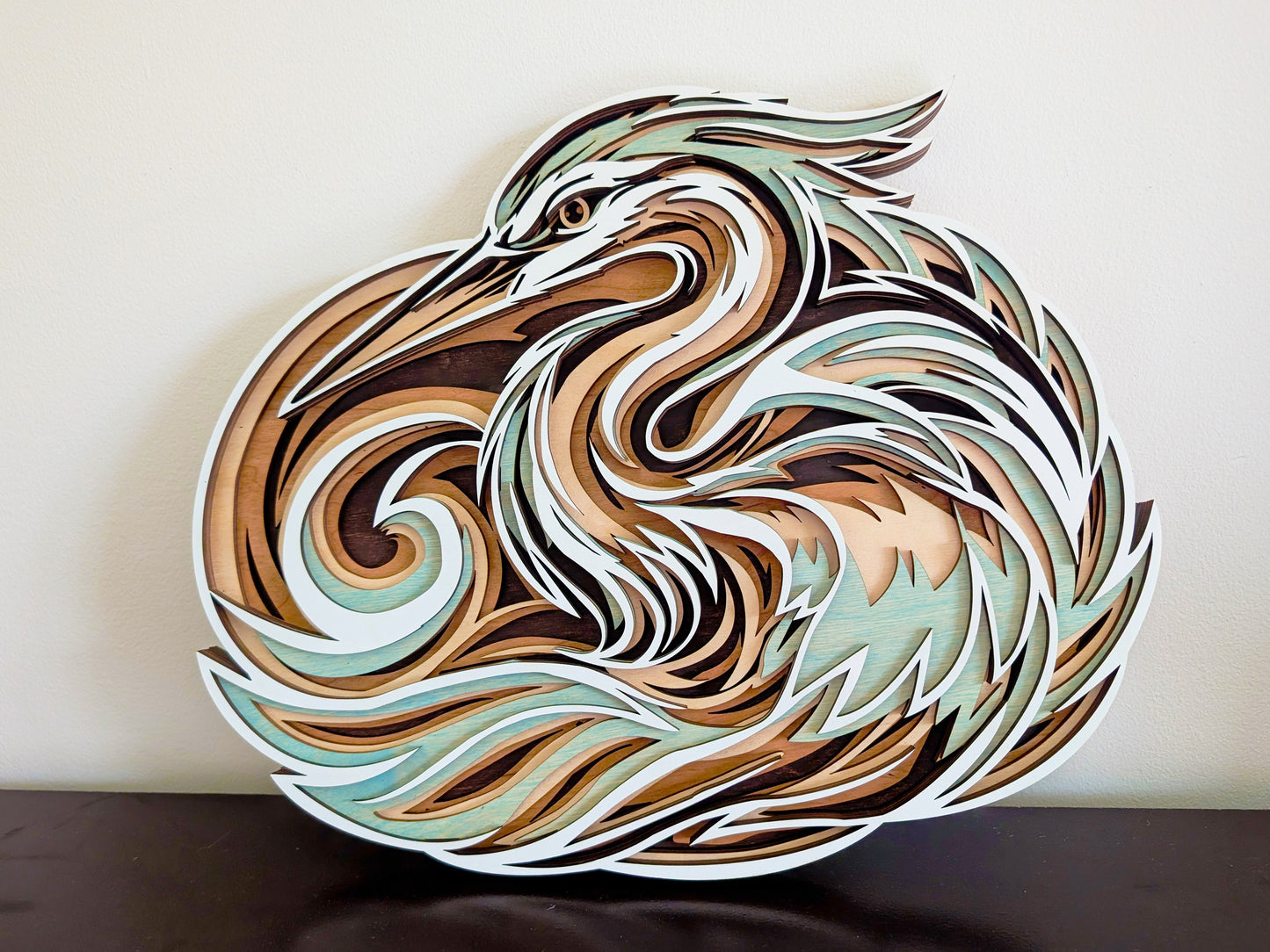 Layered Blue Heron Wall Art | Wooden Heron Decor