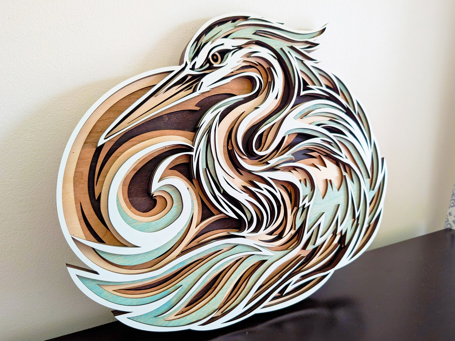 Layered Blue Heron Wall Art | Wooden Heron Decor