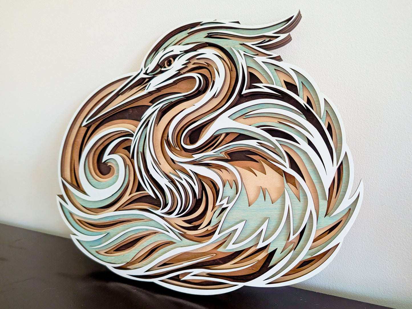 Layered Blue Heron Wall Art | Wooden Heron Decor