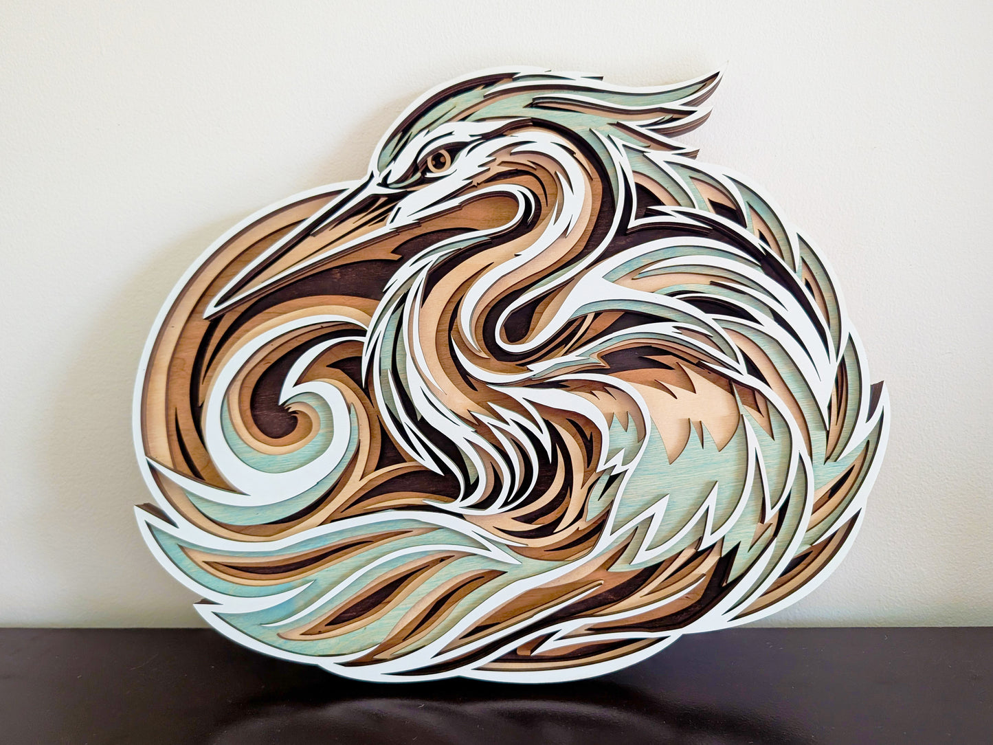 Layered Blue Heron Wall Art | Wooden Heron Decor