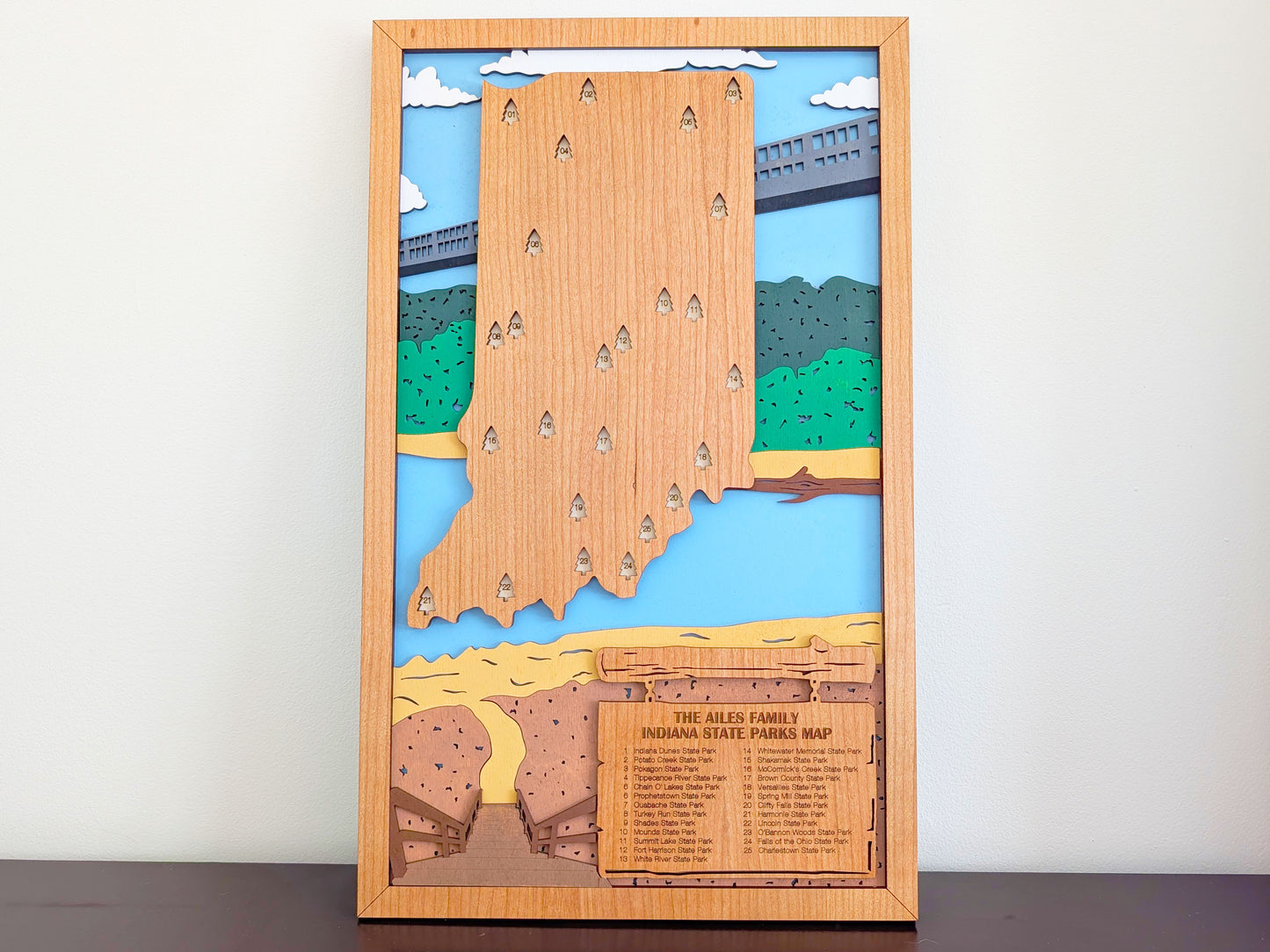 Indiana State Parks Travel Map, State Parks Marker, US Travel Map, family road trip tracker, travel home decor, gift for hiker, retirement