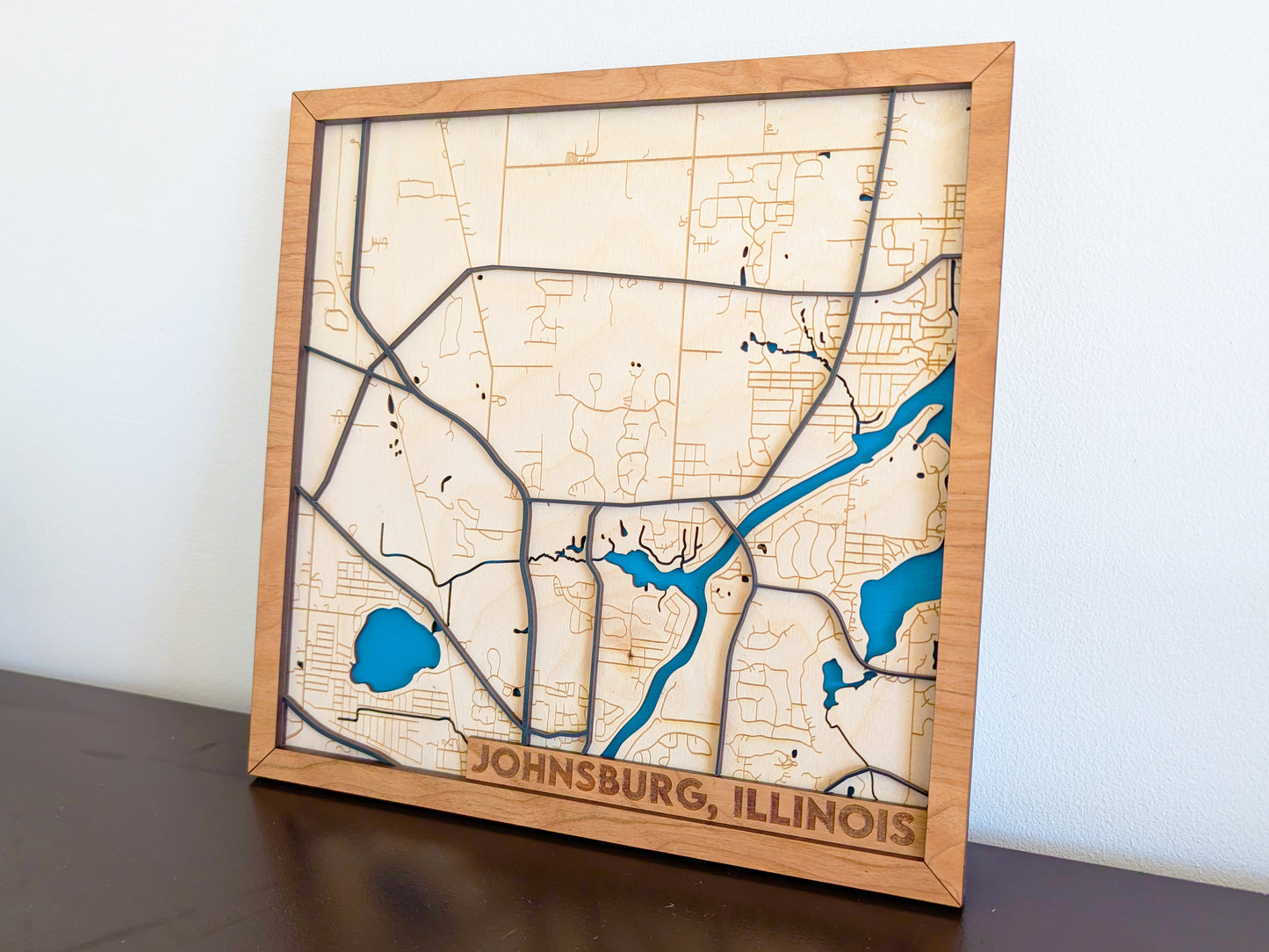 Johnsburg City Map Wall Art | Detailed Downtown Streets | Layered Wood Map