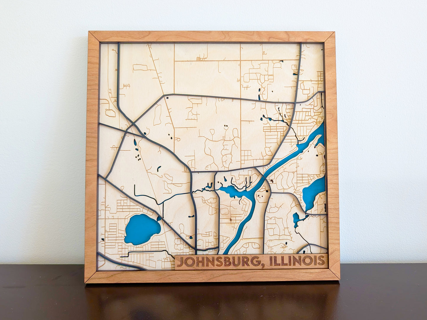 Johnsburg City Map Wall Art | Detailed Downtown Streets | Layered Wood Map