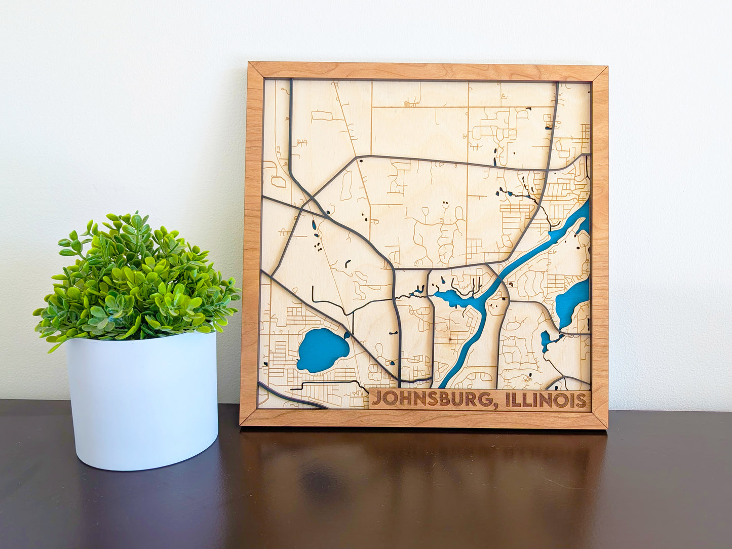 Johnsburg City Map Wall Art | Detailed Downtown Streets | Layered Wood Map
