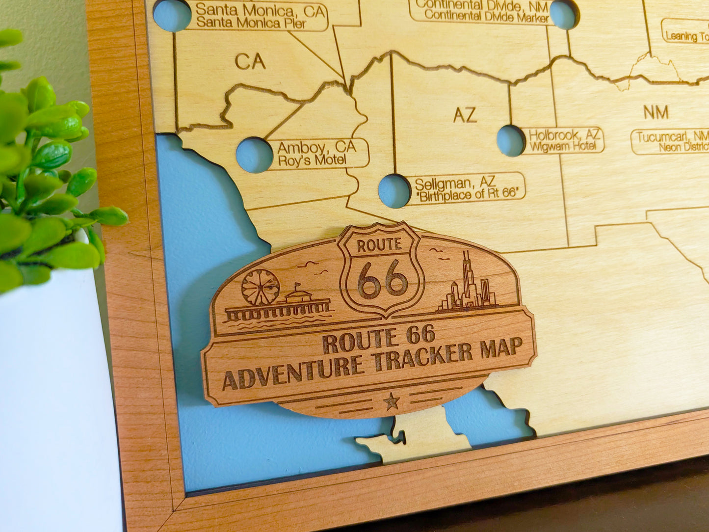 Route 66 Adventure Tracker Map | Wooden Route 66 Travel Map