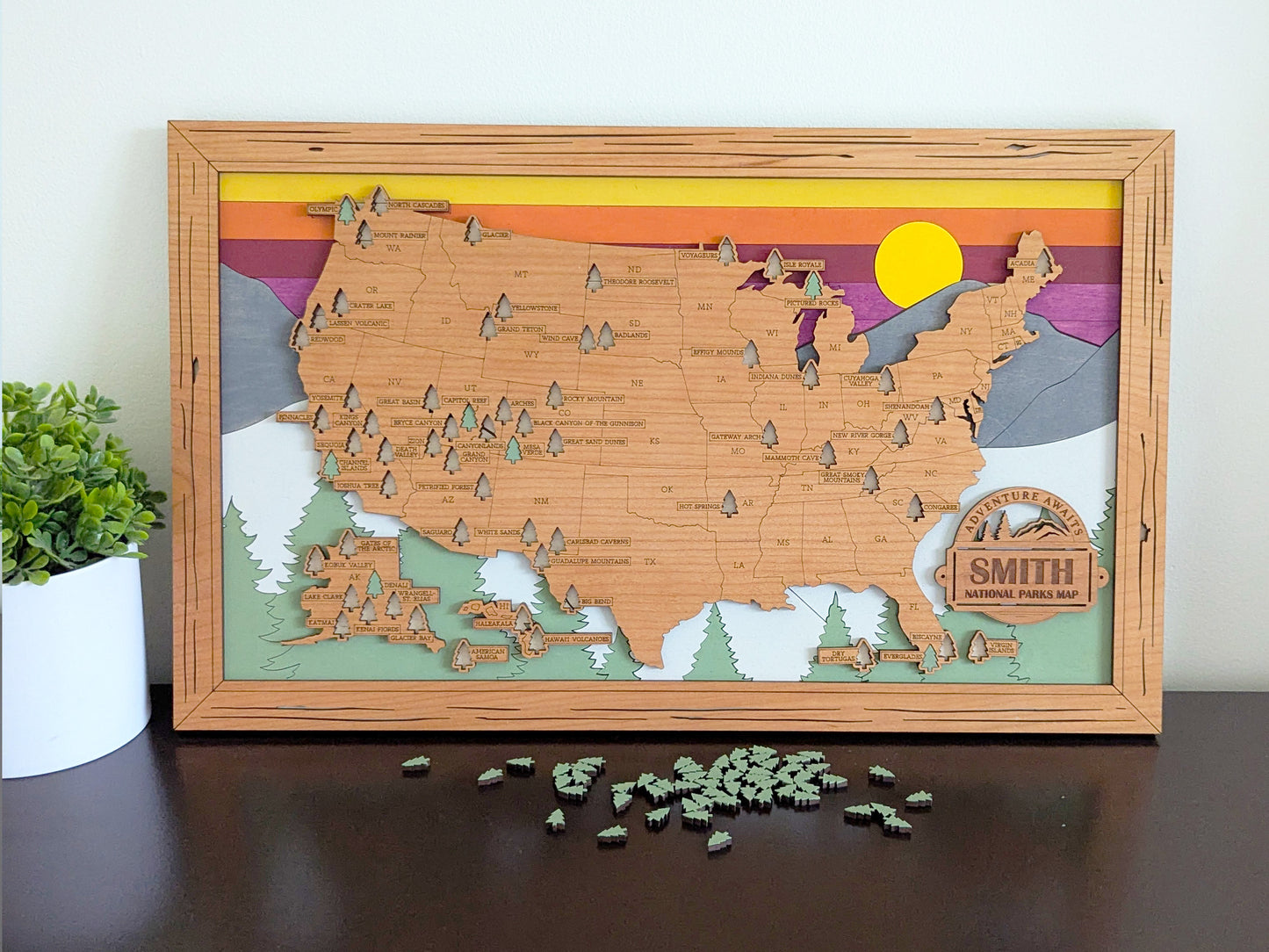 NEW US National Parks Travel Map, National Parks Marker, US Travel Map,  family road trip tracker, travel home decor, gift for hiker