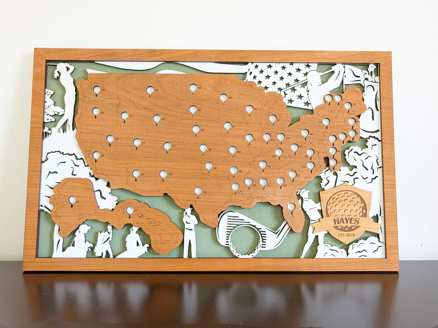 Golf course travel map, golf map, fifty states of golf , travel map, travel home decor, gift for golfer, gifts for dad