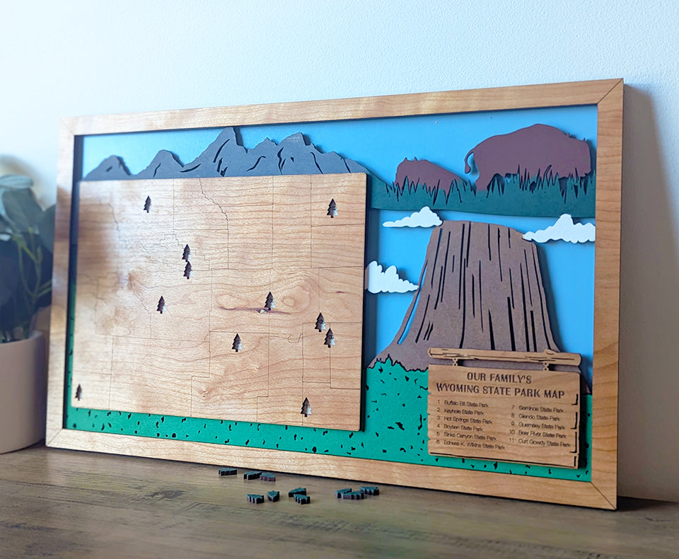Wyoming State Parks Travel Map, State Parks Marker, US Travel Map, family road trip tracker, bucket list map, gift for hiker, Wyoming gifts