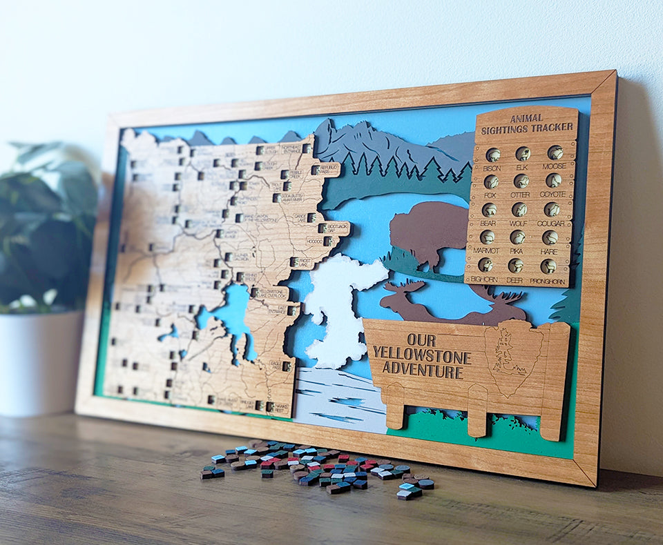 Yellowstone travel map, Yellowstone park gift, Yellowstone decor, national park gift idea, retirement gift for men, wood national park map
