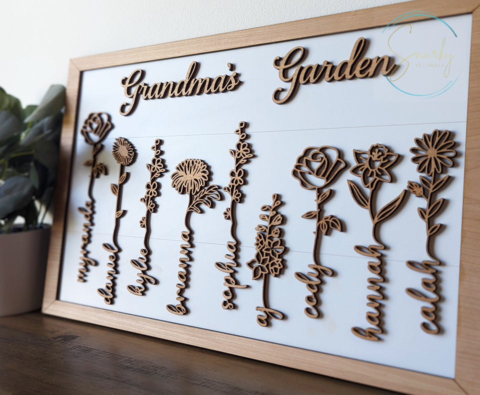 Birth month flower sign, Grandma's garden sign, mom garden sign, grandkid name sign, Mother's Day gift