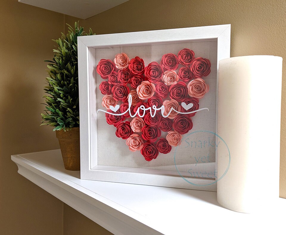 Love Valentine's rolled paper flower shadow box fall home decor