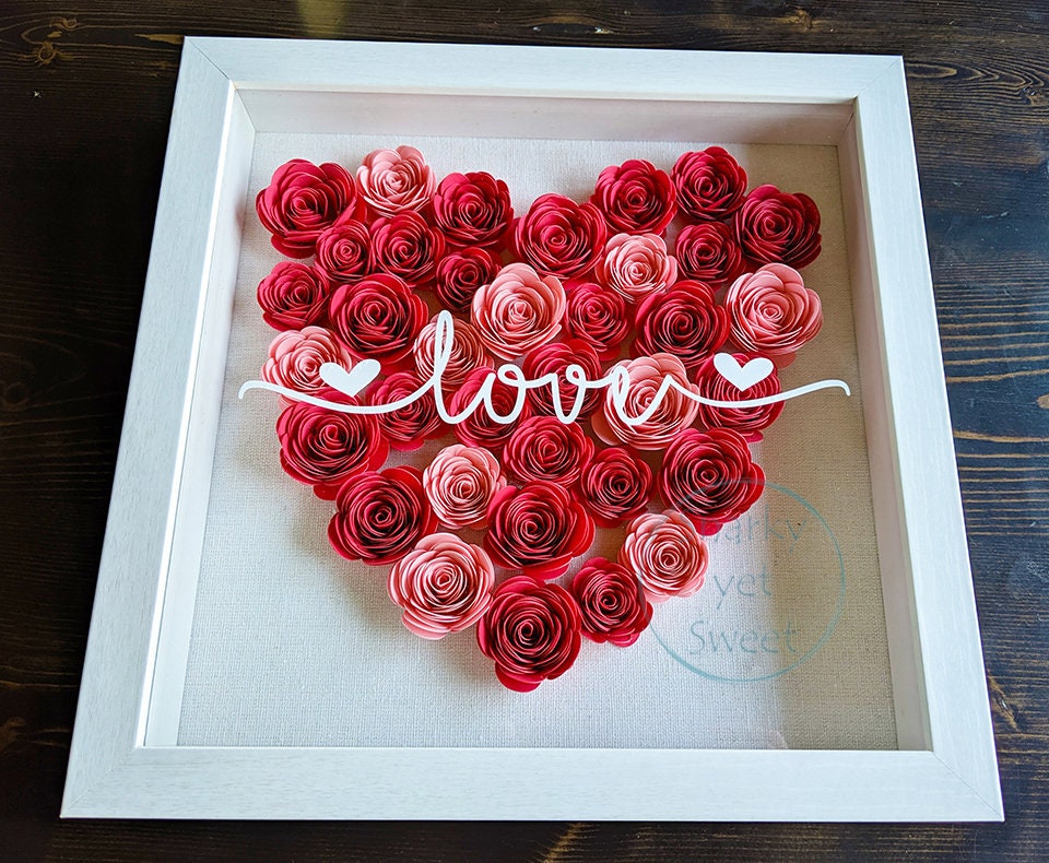 Love Valentine's rolled paper flower shadow box fall home decor