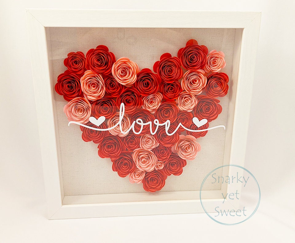 Love Valentine's rolled paper flower shadow box fall home decor