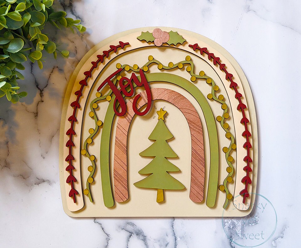 Christmas Boho Rainbow Wooden Tabletop Decor