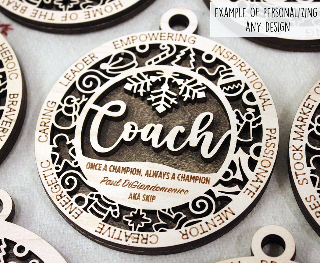 Coworker layered ornament, Coworker ornament, sports ornament, personalized ornament, unique wood ornament, laser cut ornament, corporate