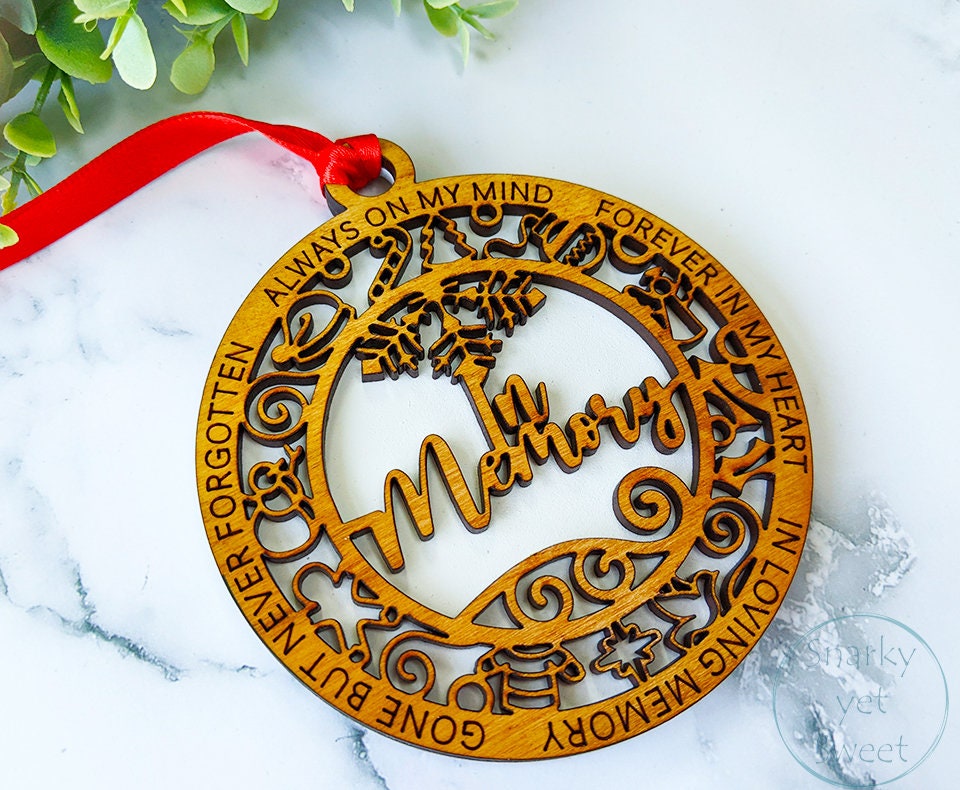 In memory layered ornament, memorial ornament, in memorial ornament, personalized ornament, unique wood ornament, laser cut ornament