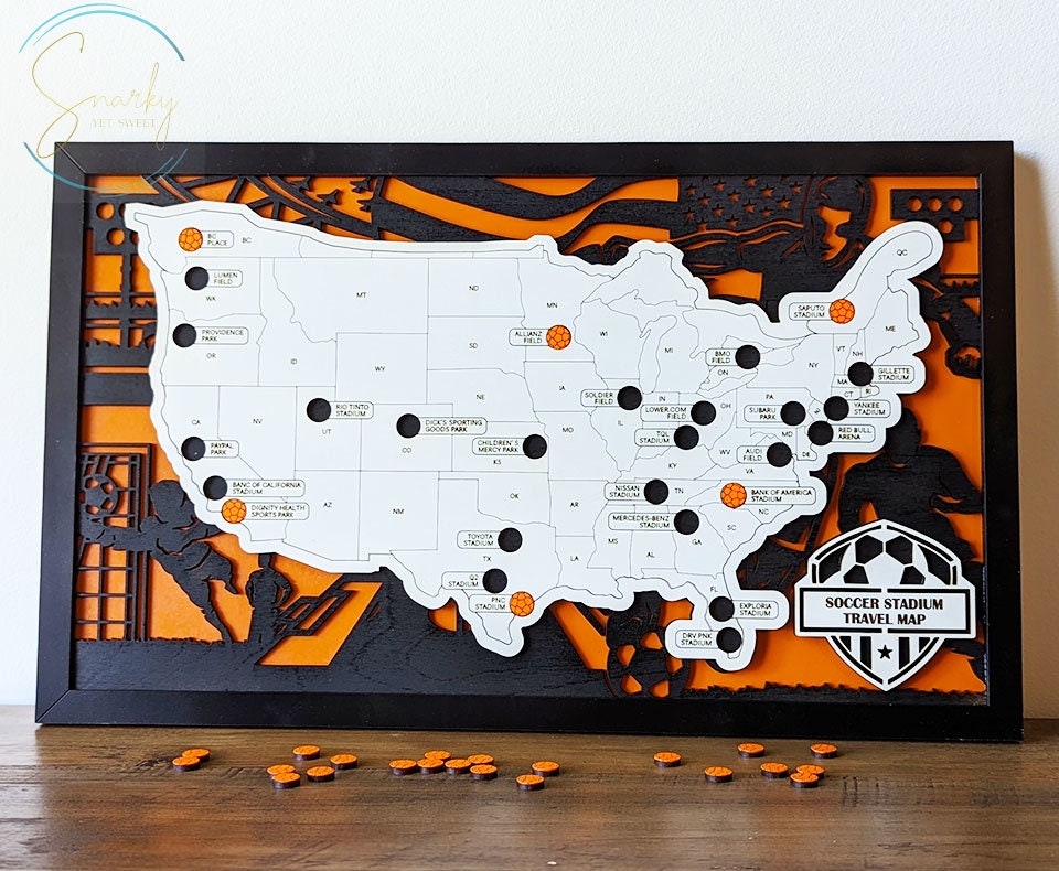 Soccer Stadium Tracker | MLS Stadium Travel Map, Gift for Soccer Lover | Bucket List Checklist for Soccer Fans