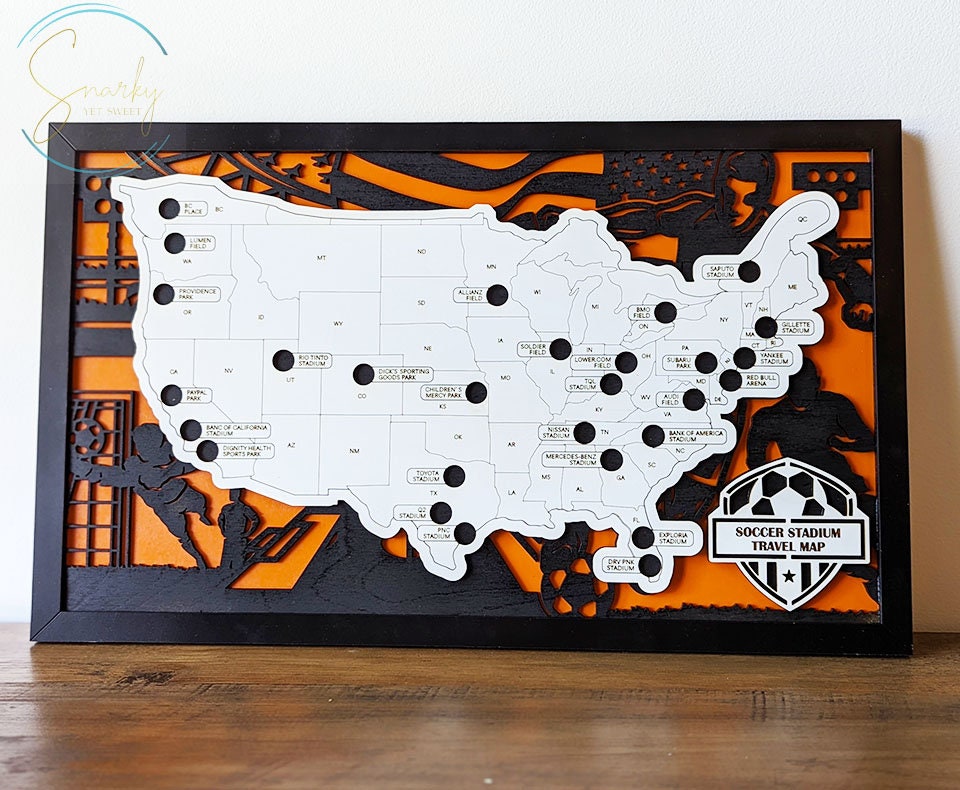 Soccer Stadium Tracker | MLS Stadium Travel Map, Gift for Soccer Lover | Bucket List Checklist for Soccer Fans