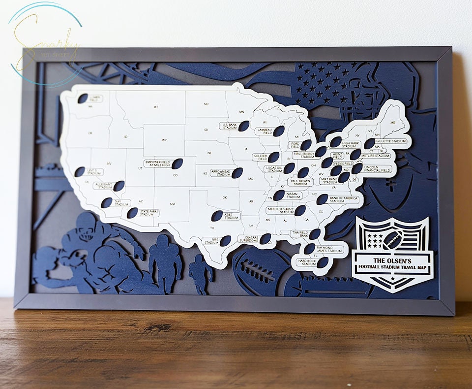 Football Stadium Map | NFL Stadium Map | Pro Football Stadium Checklist | Football Bucket List Gift for Dad | Map of Football Stadiums